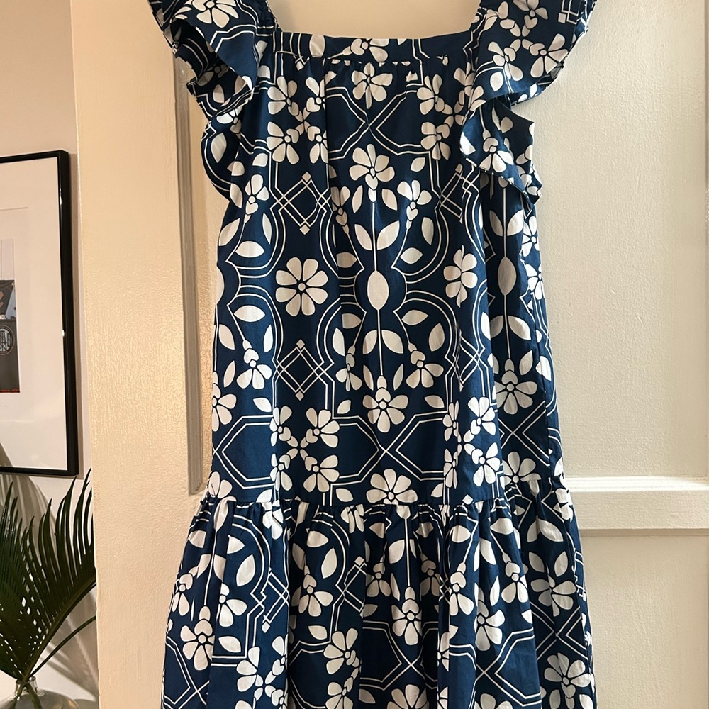 Jacadi Blue and White Flutter Sleeve Sundress
